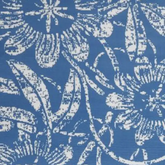 Blue And Ivory Floral Vines Distressed Area Rug Photo 4