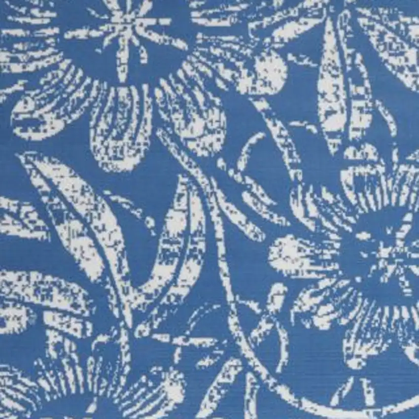 Blue And Ivory Floral Vines Distressed Area Rug Photo 4