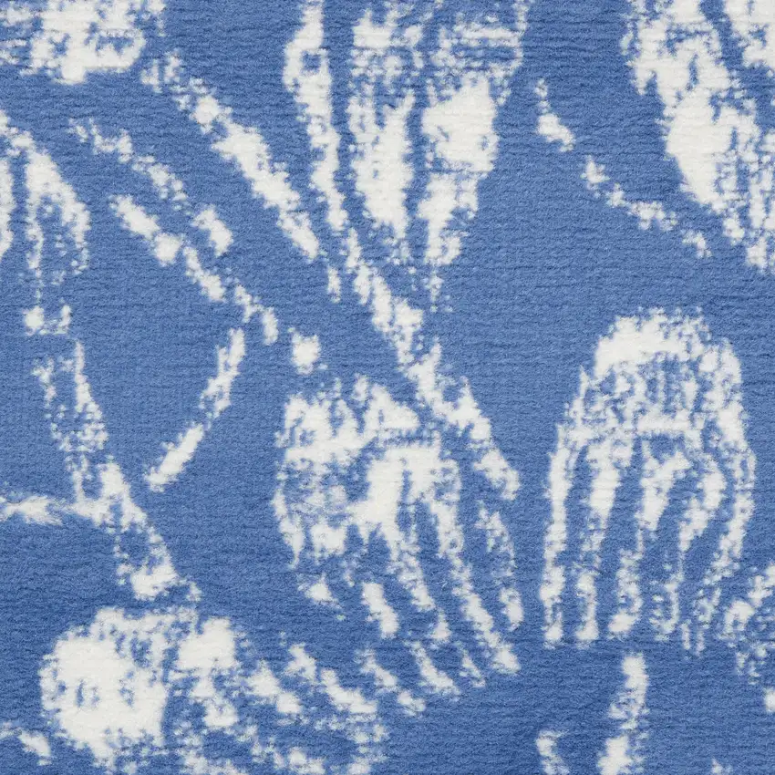 Blue And Ivory Floral Vines Distressed Area Rug Photo 3