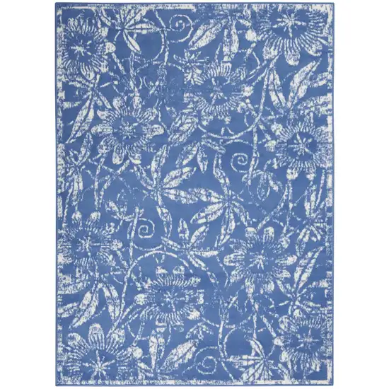 Blue And Ivory Floral Vines Distressed Area Rug Photo 9
