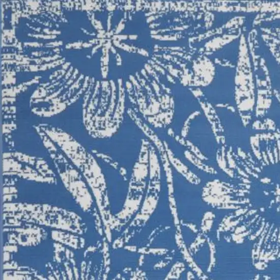 Blue And Ivory Floral Vines Distressed Area Rug Photo 4