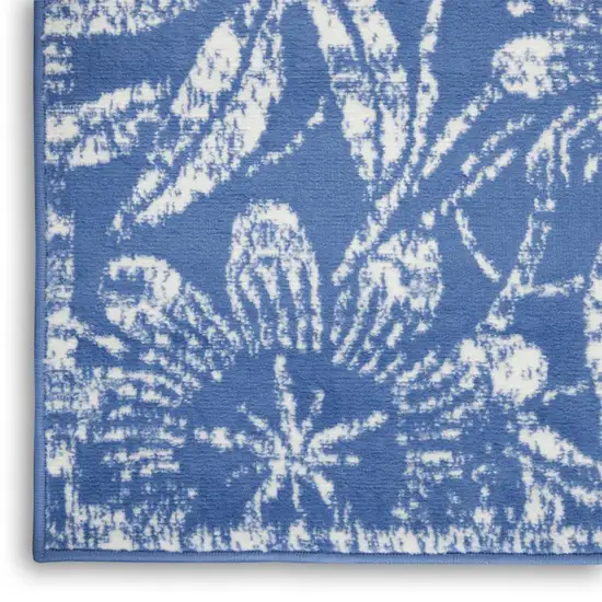 Blue And Ivory Floral Vines Distressed Area Rug Photo 8