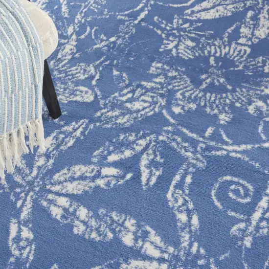 Blue And Ivory Floral Vines Distressed Area Rug Photo 9