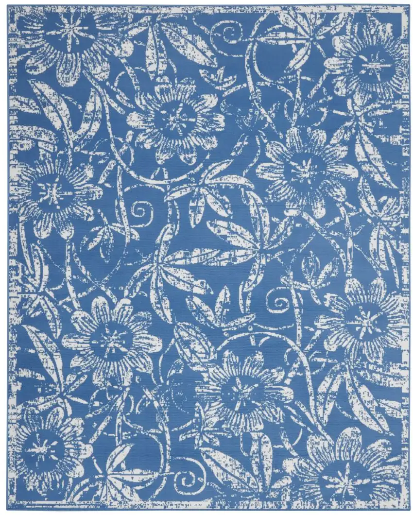 Blue Floral Dhurrie Area Rug Photo 2