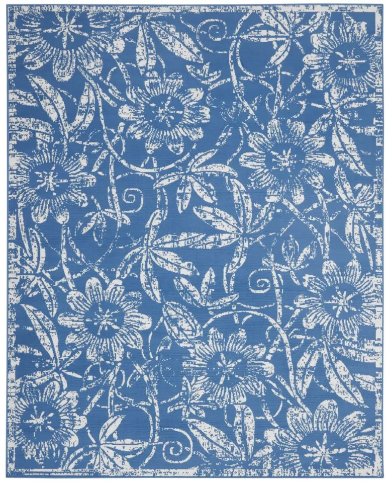 Blue and Ivory Floral Vines Area Rug Photo 5