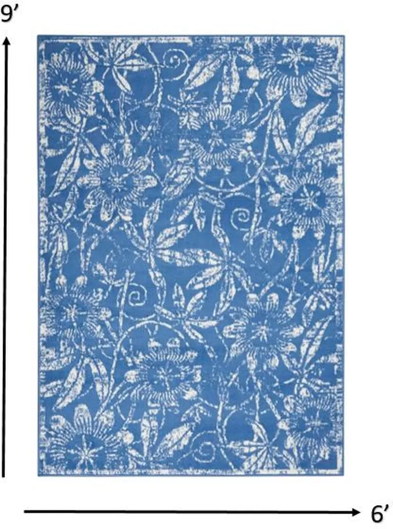 Blue and Ivory Floral Vines Area Rug Photo 1