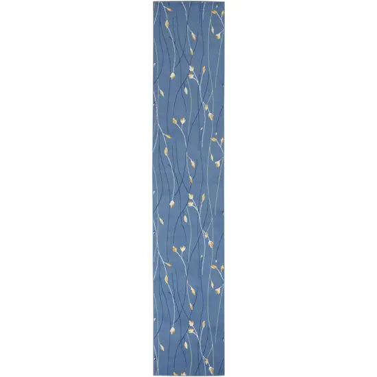 10' Blue And Ivory Floral Vines Runner Rug Photo 4