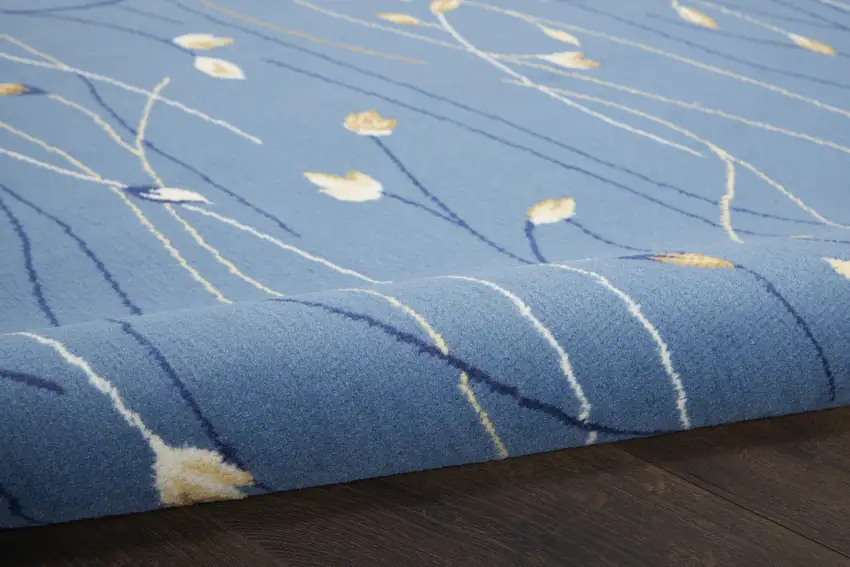 Blue and Ivory Floral Vines Power Loom Runner Rug Photo 8