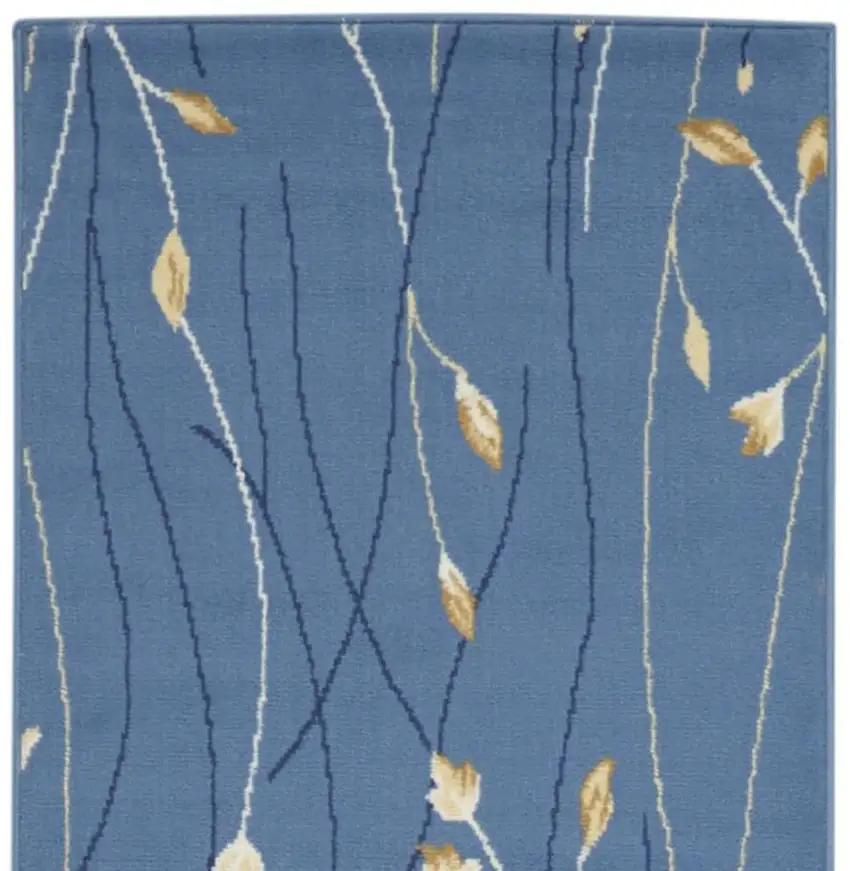 12' Blue And Ivory Floral Vines Runner Rug Photo 3