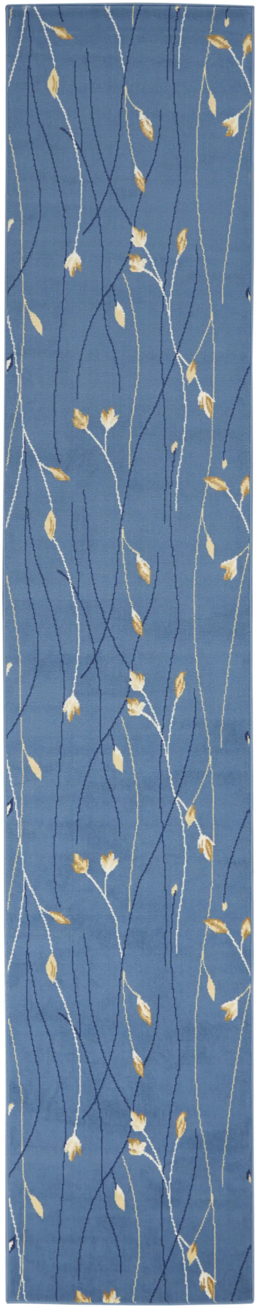 12' Blue And Ivory Floral Vines Runner Rug Photo 4