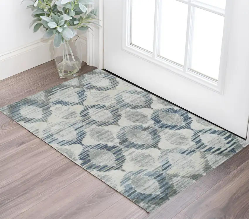 Blue and Ivory Geometric Area Rug Photo 1