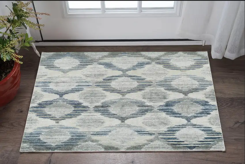 Blue and Ivory Geometric Area Rug Photo 1