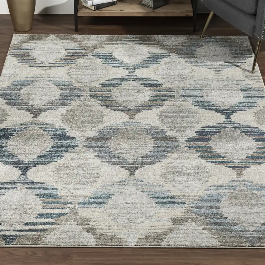 Blue and Ivory Geometric Area Rug Photo 6
