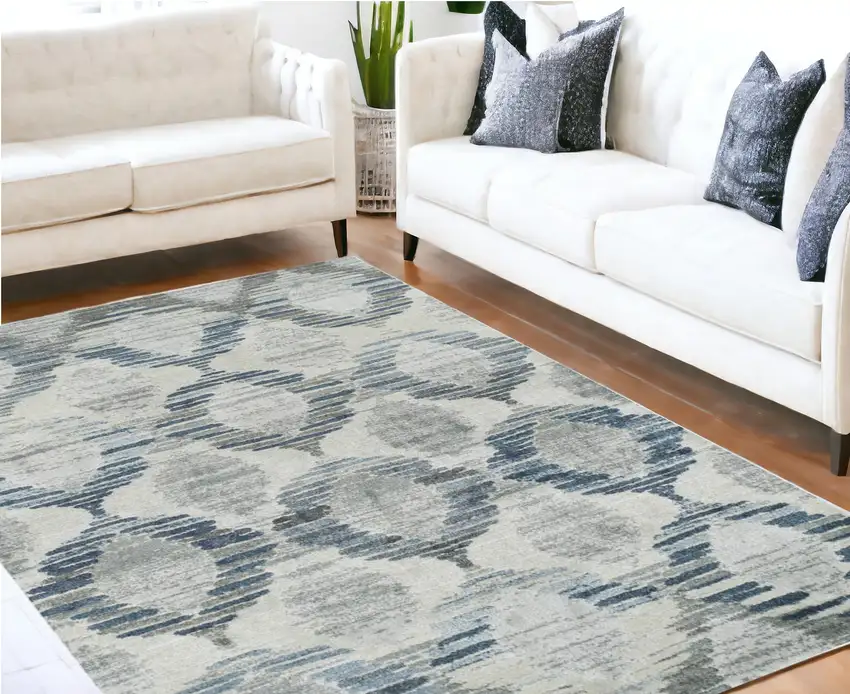 Blue and Ivory Geometric Area Rug Photo 1