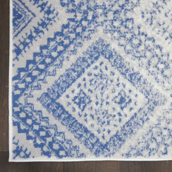 Blue and Ivory Geometric Distressed Area Rug Photo 8