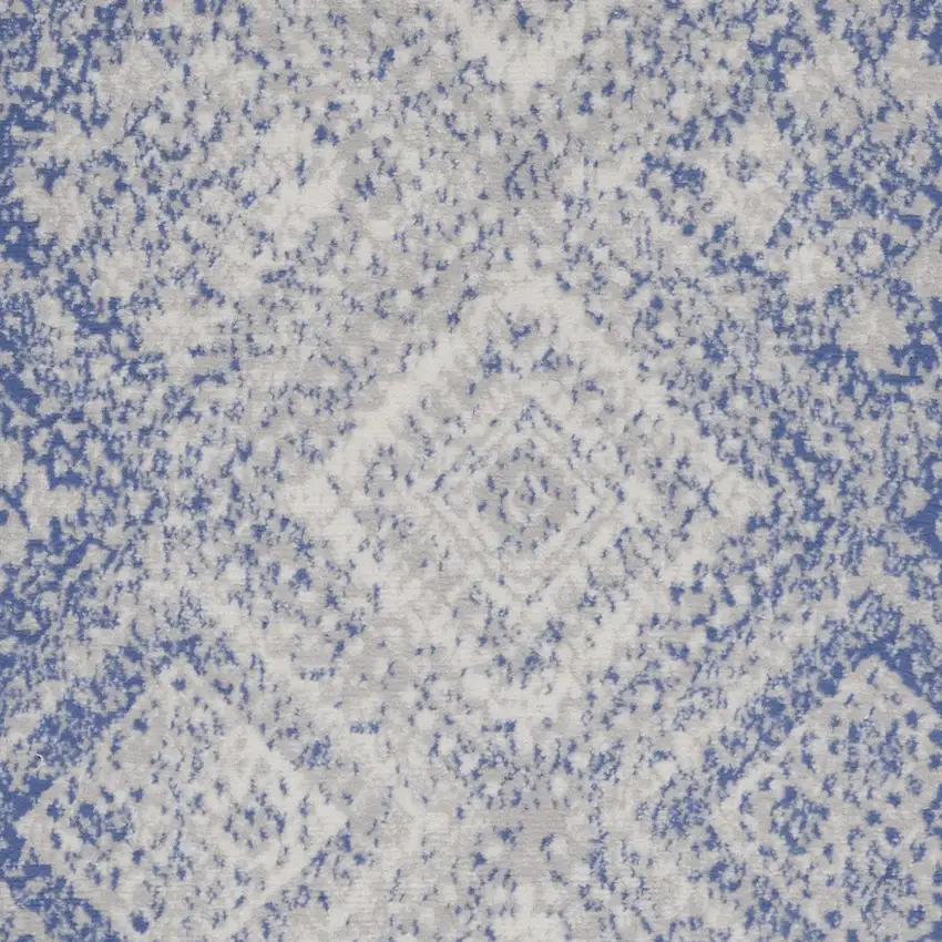 Blue and Ivory Geometric Distressed Area Rug Photo 5