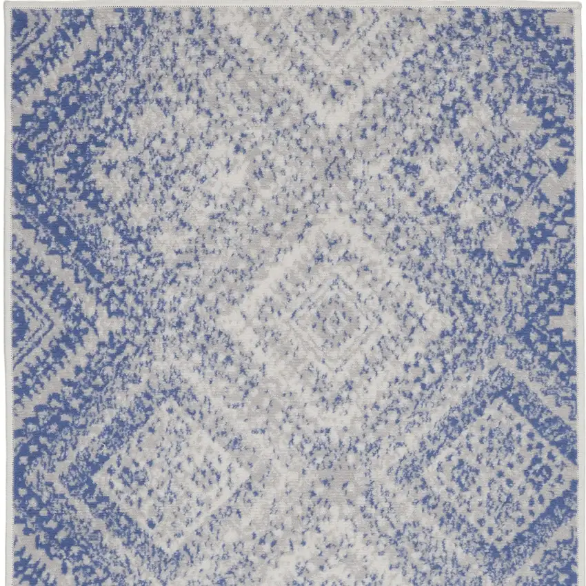 Blue and Ivory Geometric Distressed Area Rug Photo 6