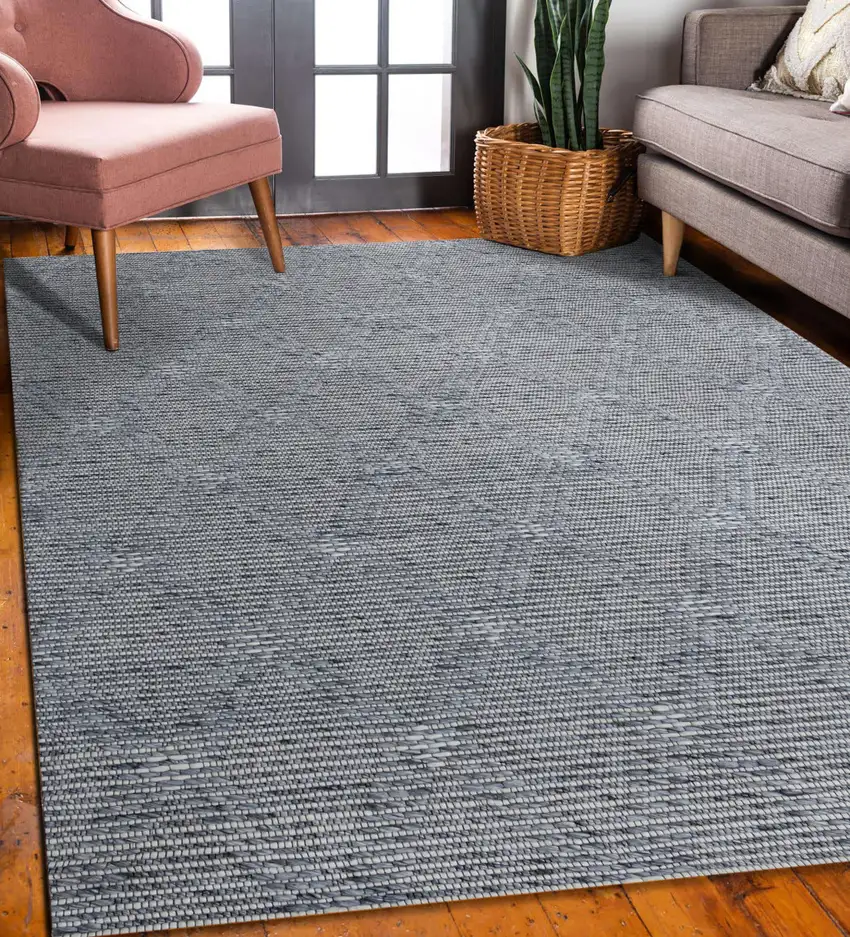 Blue and Ivory Geometric Hand Woven Non Skid Area Rug Photo 7