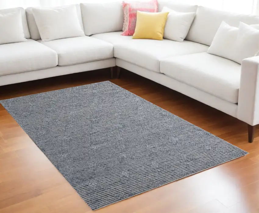 Blue and Ivory Geometric Hand Woven Non Skid Area Rug Photo 1