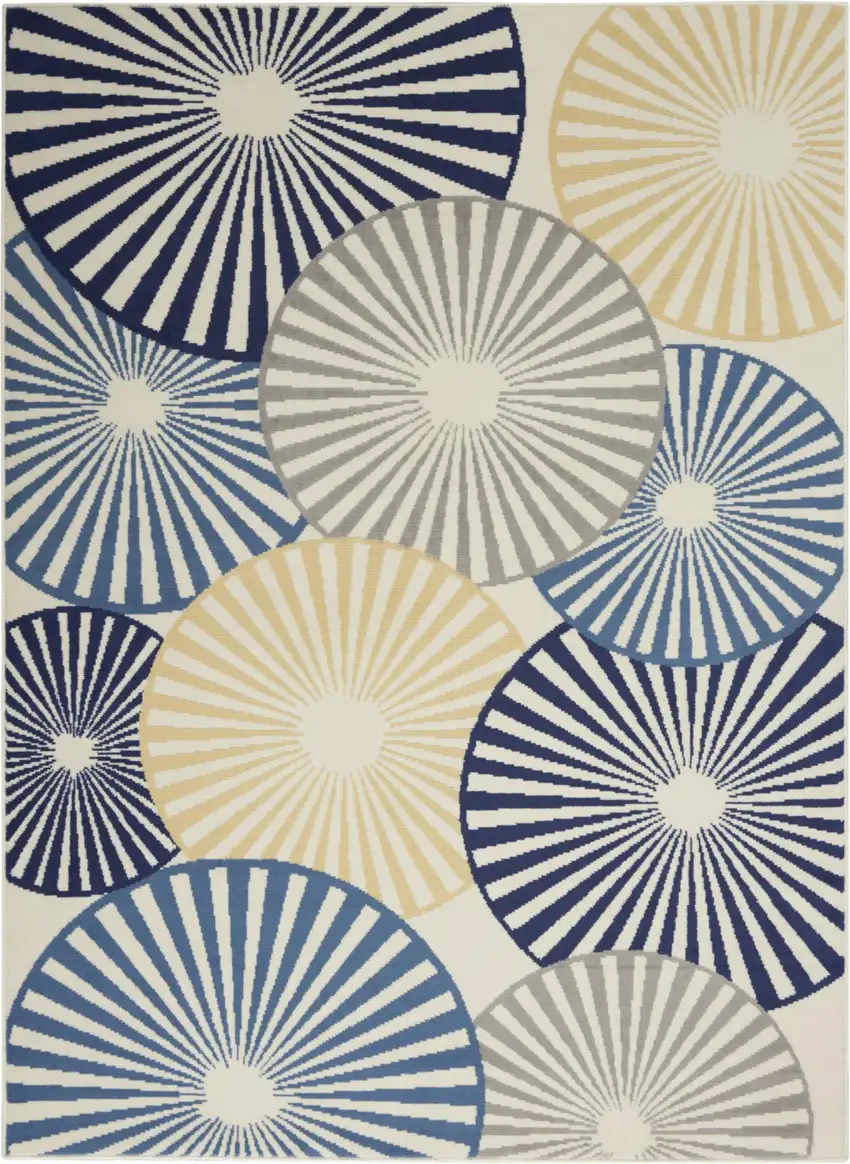 Blue and Ivory Geometric Power Loom Area Rug Photo 9