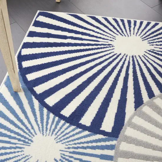 Blue and Ivory Geometric Power Loom Area Rug Photo 6
