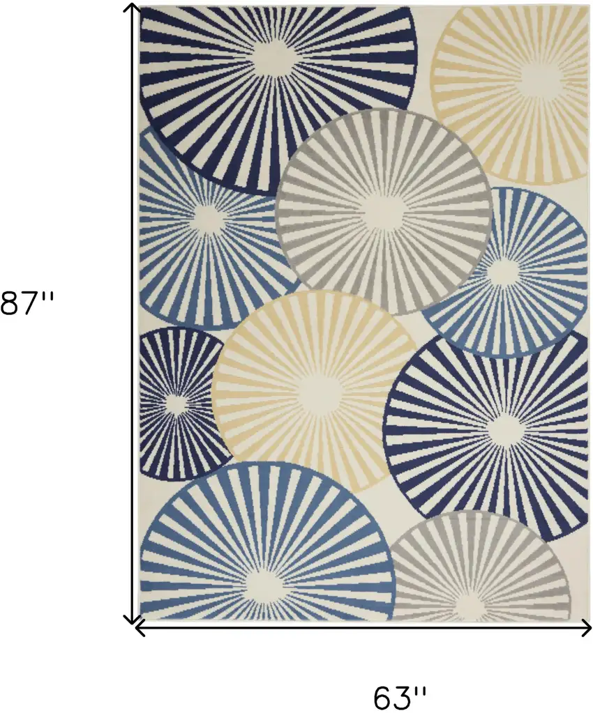 Blue and Ivory Geometric Power Loom Area Rug Photo 3