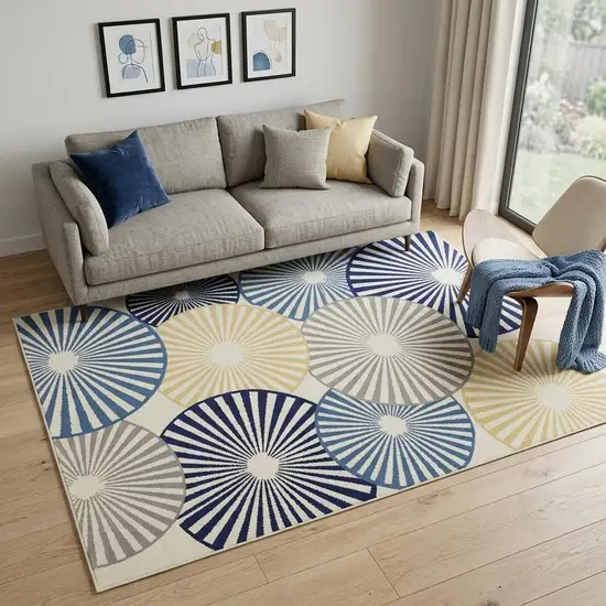 Blue and Ivory Geometric Power Loom Area Rug Photo 1