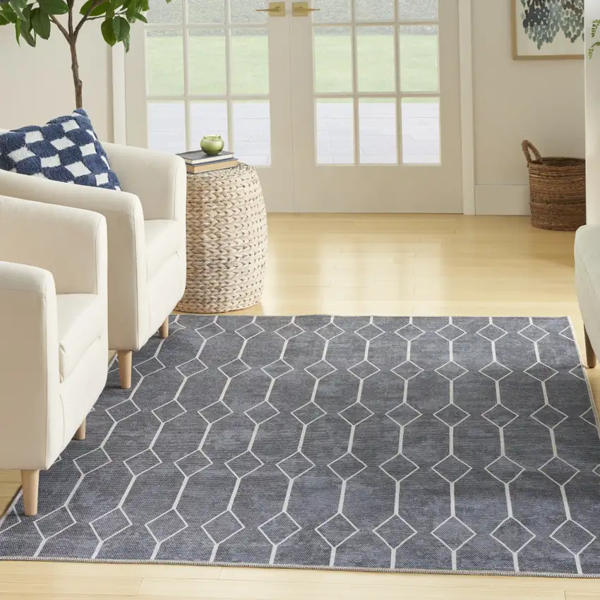 Blue And Ivory Geometric Area Rug Photo 4