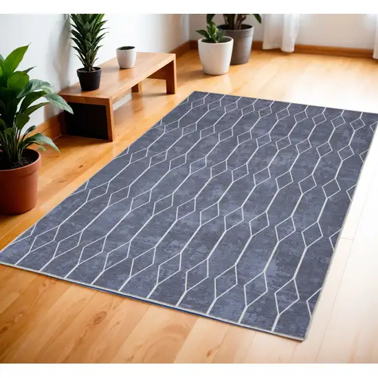 Blue and Ivory Geometric Power Loom Area Rug Photo 1
