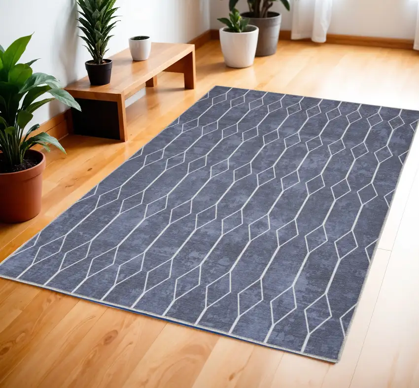 Blue and Ivory Geometric Power Loom Area Rug Photo 1
