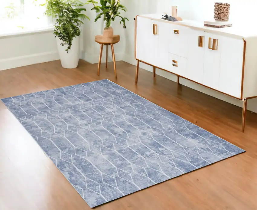 Blue and Ivory Geometric Power Loom Area Rug Photo 1