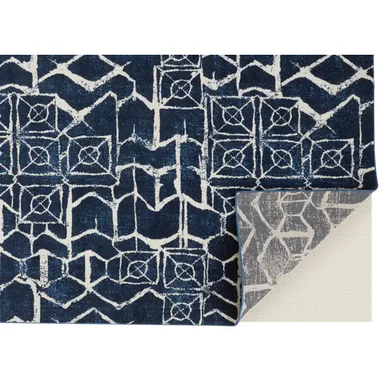 Blue and Ivory Geometric Power Loom Area Rug Photo 7
