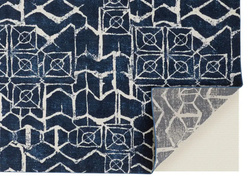 Blue and Ivory Geometric Power Loom Area Rug Photo 7