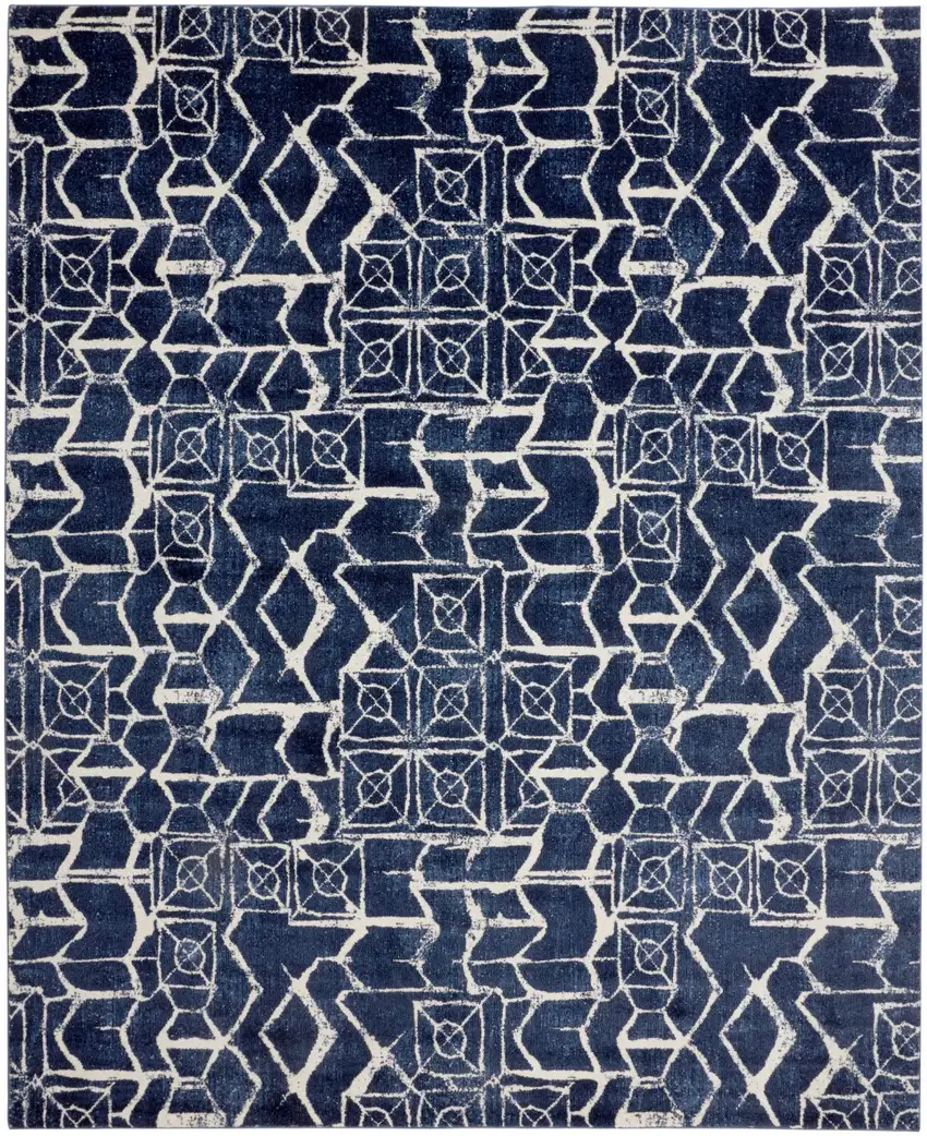 Blue and Ivory Geometric Power Loom Area Rug Photo 4