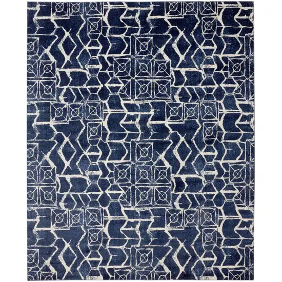 Blue and Ivory Geometric Power Loom Area Rug Photo 5