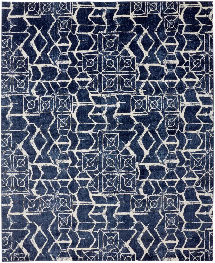 Blue and Ivory Geometric Power Loom Area Rug Photo 5