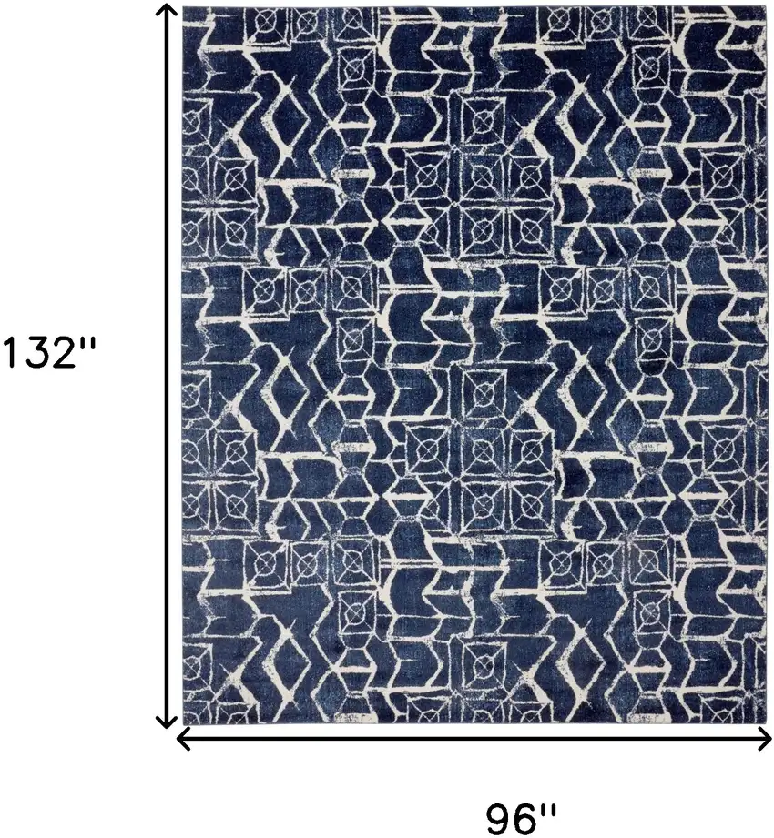 Blue and Ivory Geometric Power Loom Area Rug Photo 3