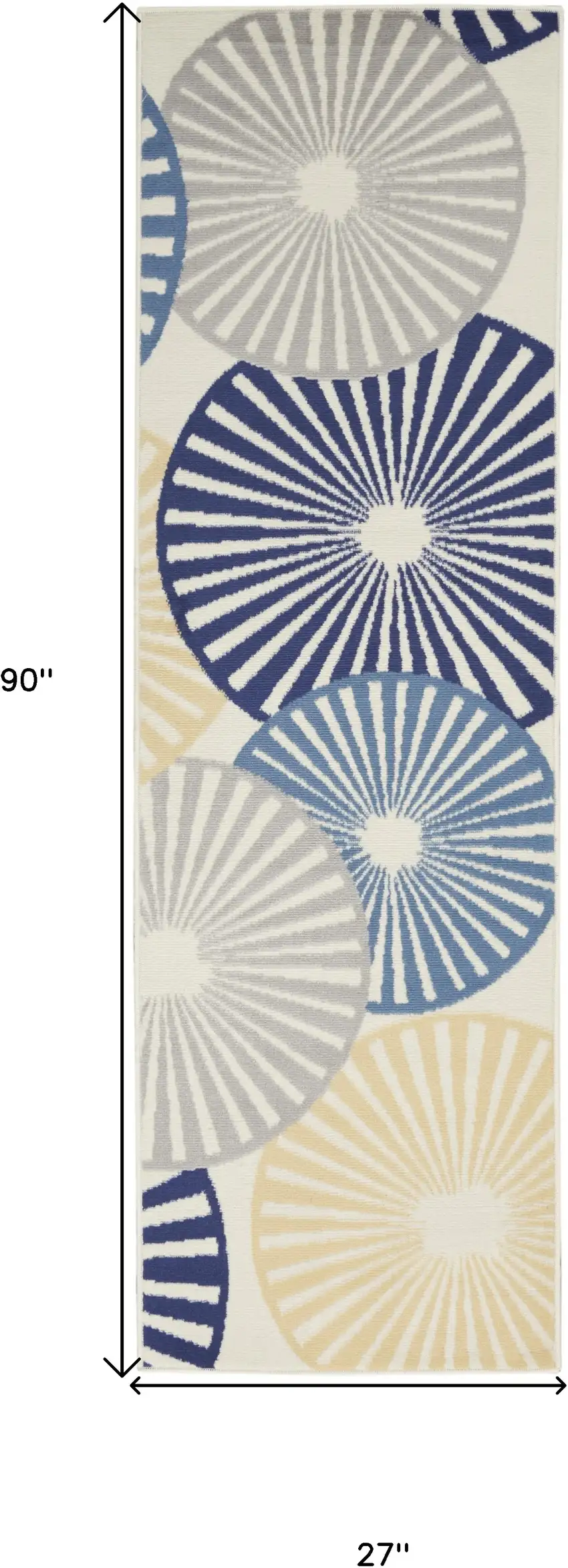 Blue and Ivory Geometric Power Loom Runner Rug Photo 3