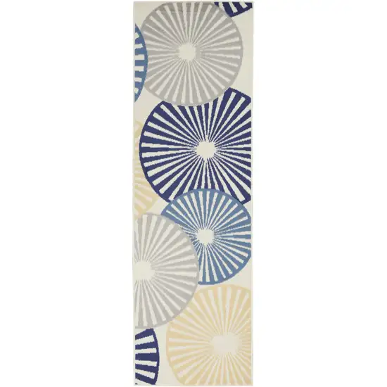 8' Blue And Ivory Geometric Runner Rug Photo 7