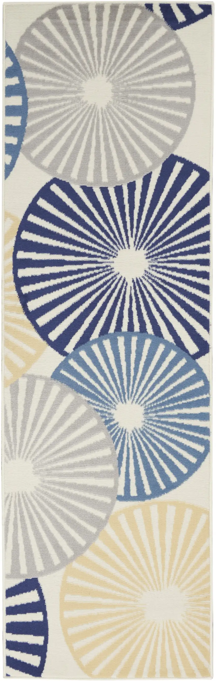 Blue and Ivory Geometric Power Loom Runner Rug Photo 2