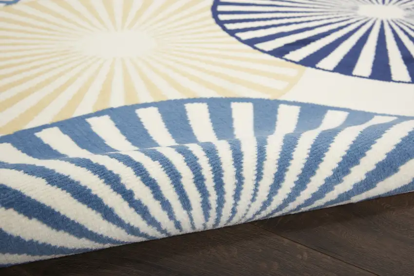Blue and Ivory Geometric Power Loom Runner Rug Photo 6