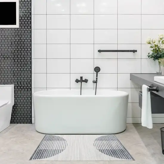 Blue and Ivory Geometric Power Loom Washable Area Rug Photo 6