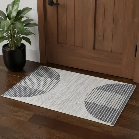 Blue and Ivory Geometric Power Loom Washable Area Rug Photo 1