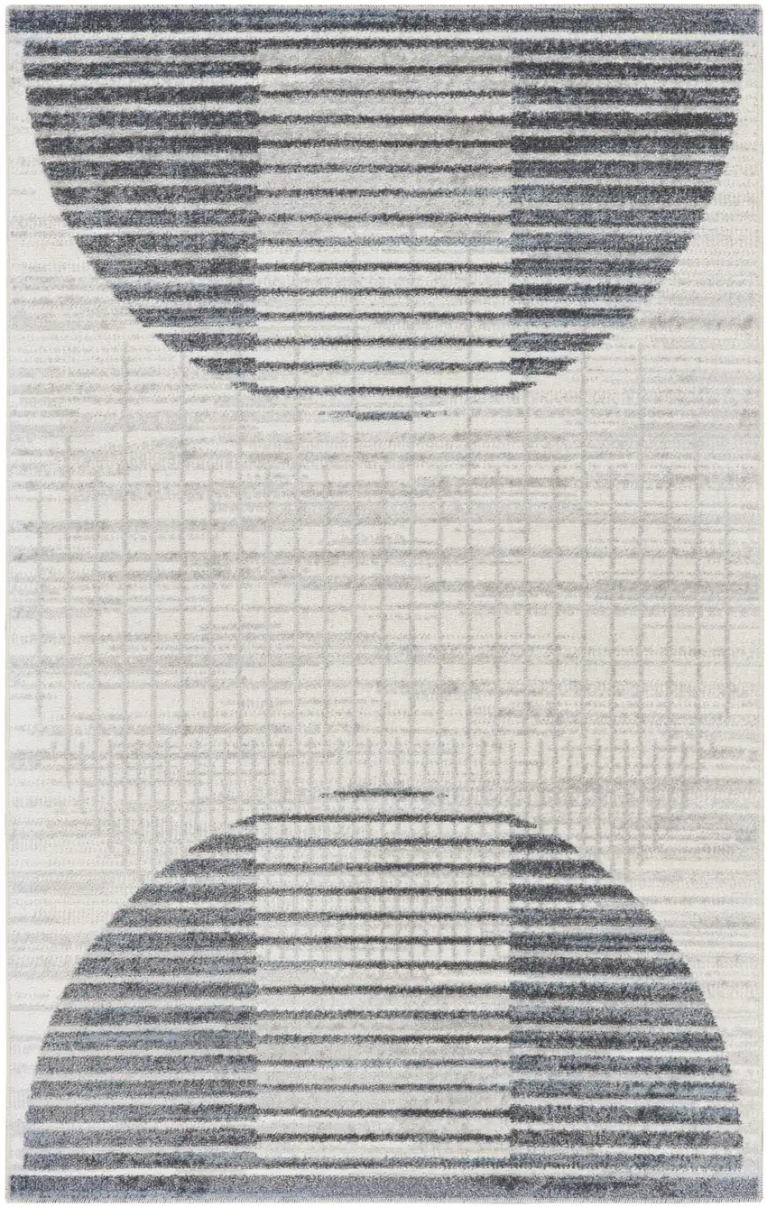 Blue and Ivory Geometric Power Loom Washable Area Rug Photo 4