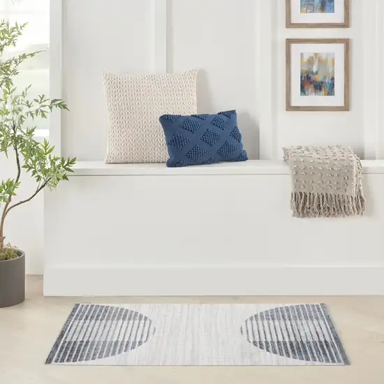 Blue and Ivory Geometric Power Loom Washable Area Rug Photo 5