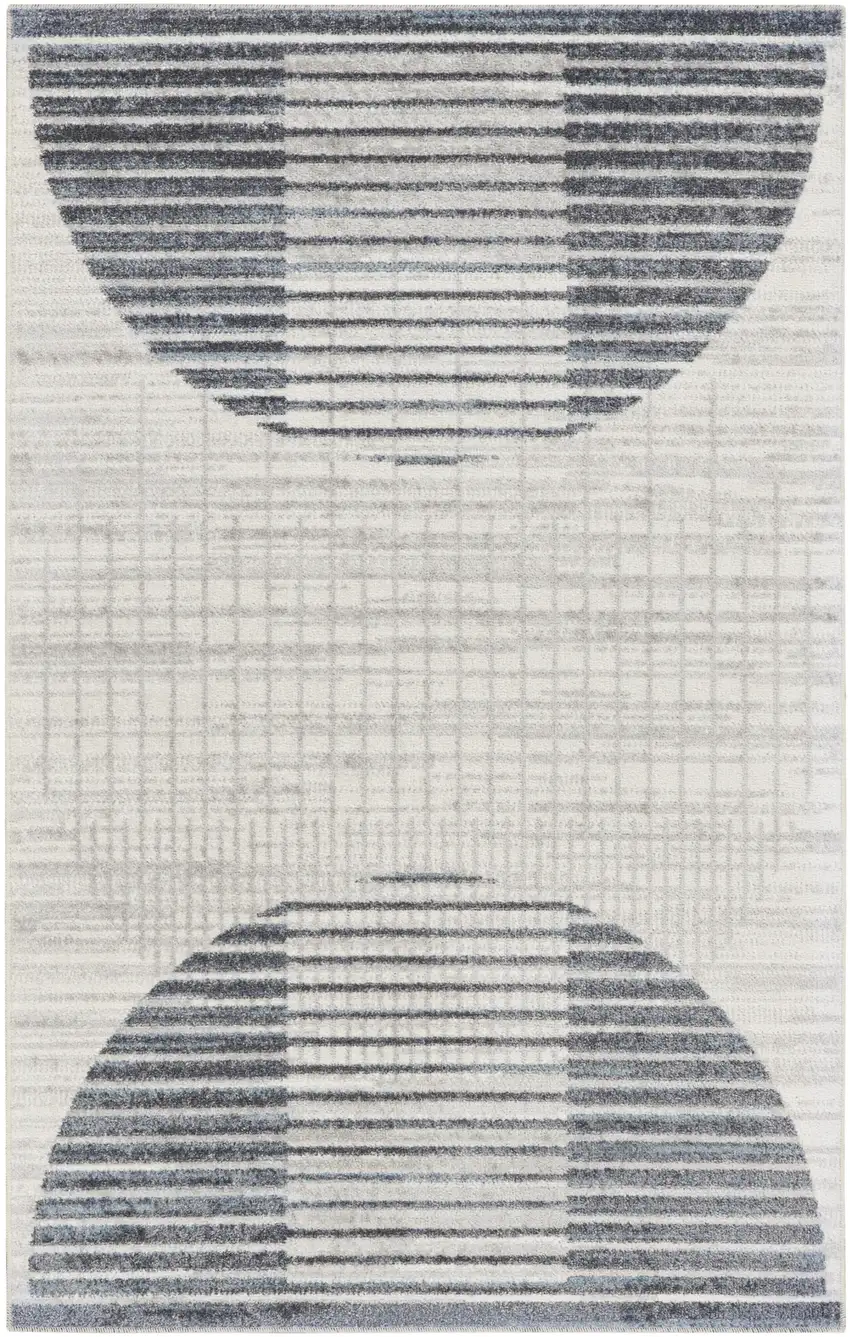 Blue and Ivory Geometric Power Loom Washable Area Rug Photo 2