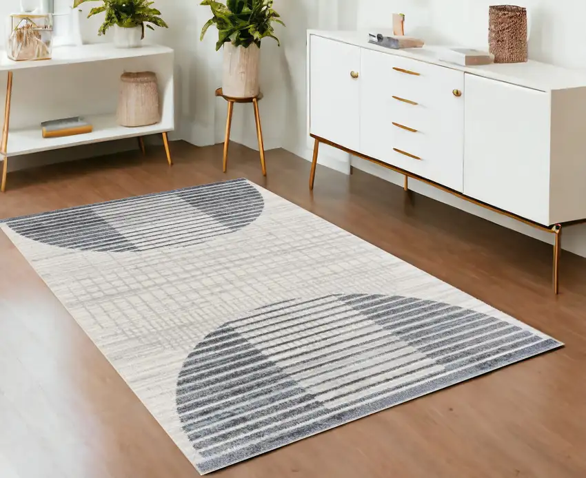 Blue and Ivory Geometric Power Loom Washable Area Rug Photo 1