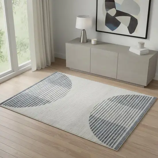 Blue and Ivory Geometric Power Loom Washable Area Rug Photo 1