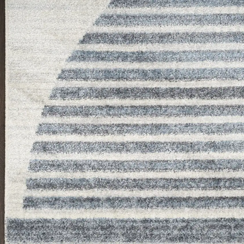 Blue and Ivory Geometric Power Loom Washable Area Rug Photo 8