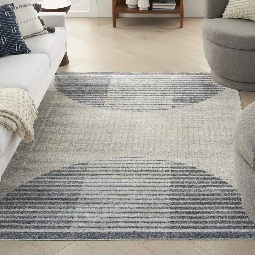 Blue and Ivory Geometric Power Loom Washable Area Rug Photo 4